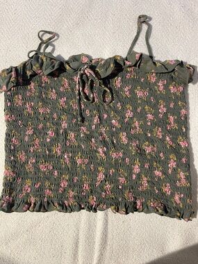 American Eagle Outfitters Floral Smocked Cami with Pink Flower Accents